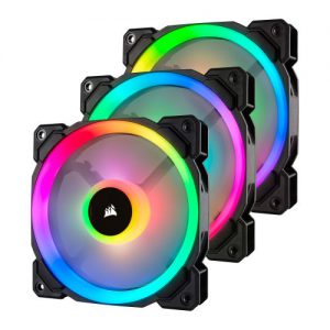 Corsair LL120 12cm PWM RGB Case Fans x3, 16 LED RGB Dual Light Loop, Hydraulic Bearing, Lighting Node PRO Kit Included