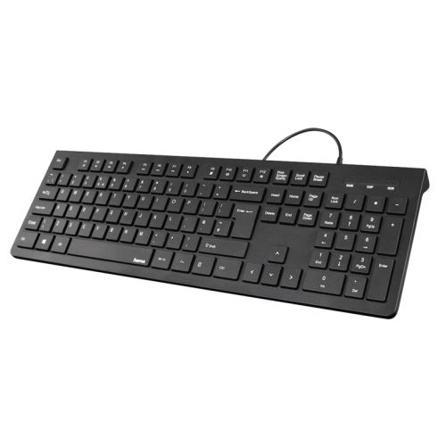 Hama KC-200 Multimedia Keyboard, USB, Flat Keys, Splash Proof