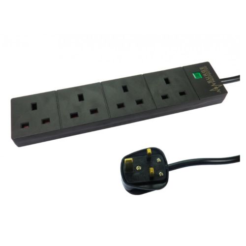 Spire Mains Power Multi Socket Extension Lead, 4-Way, 2M Cable, Surge Protected, Status LED, Black