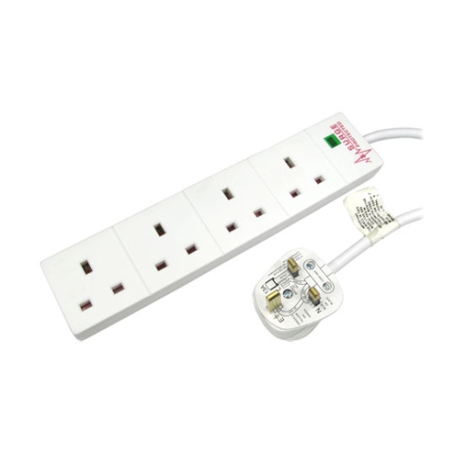 Spire Mains Power Multi Socket Extension Lead, 4-Way, 2M Cable, Surge Protected