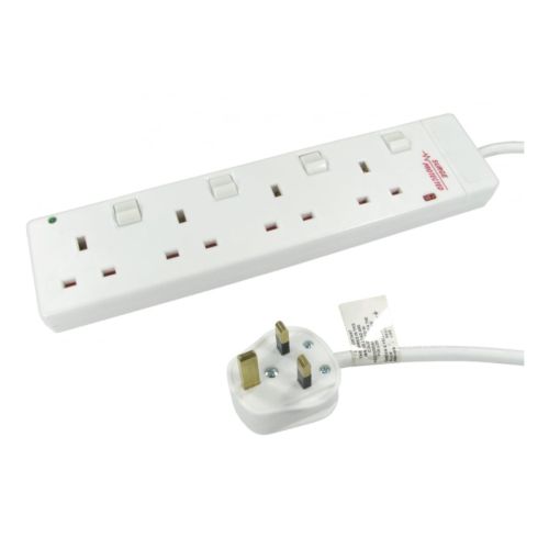 Spire Mains Power Multi Socket Extension Lead, 4-Way, 3M Cable, Surge Protected, Individually Switched