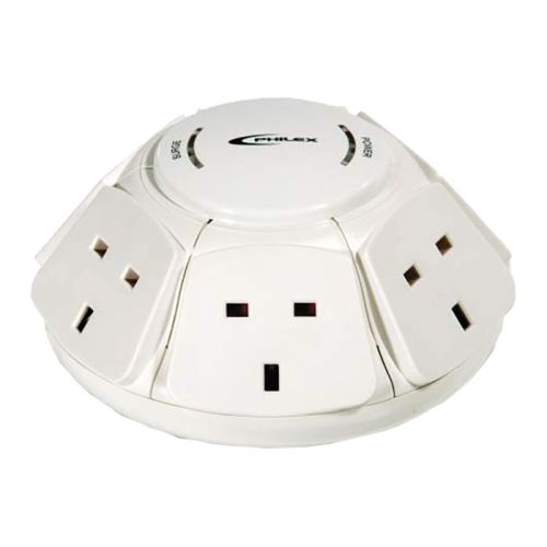 Philex PowerDome Multi Socket Extension Dome, 6-Way, 1M Cable, 13A, Surge Protected