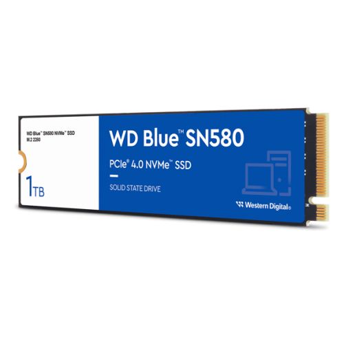 WD 1TB Blue SN580 M.2 NVMe Gen4 SSD, M.2 2280, PCIe4, TLC NAND, R/W 4150/4150 MB/s, 600K/750K IOPS